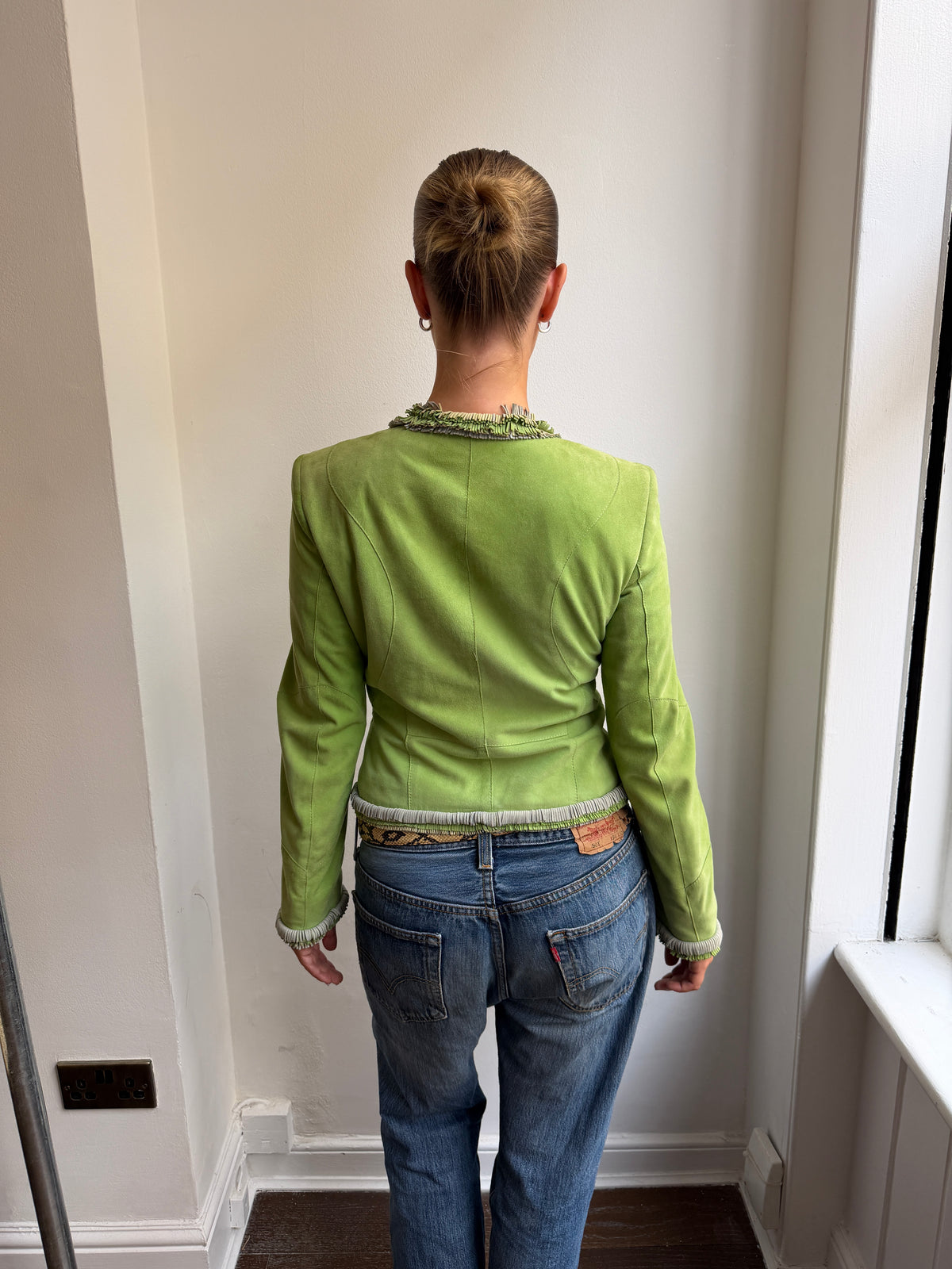 Walter Leder Suede Green Fringe Trim Jacket