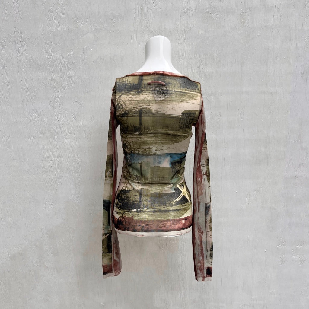 Jean Paul Gaultier 90's Floral Berlin Wall Club Kid Stretch Mesh Top