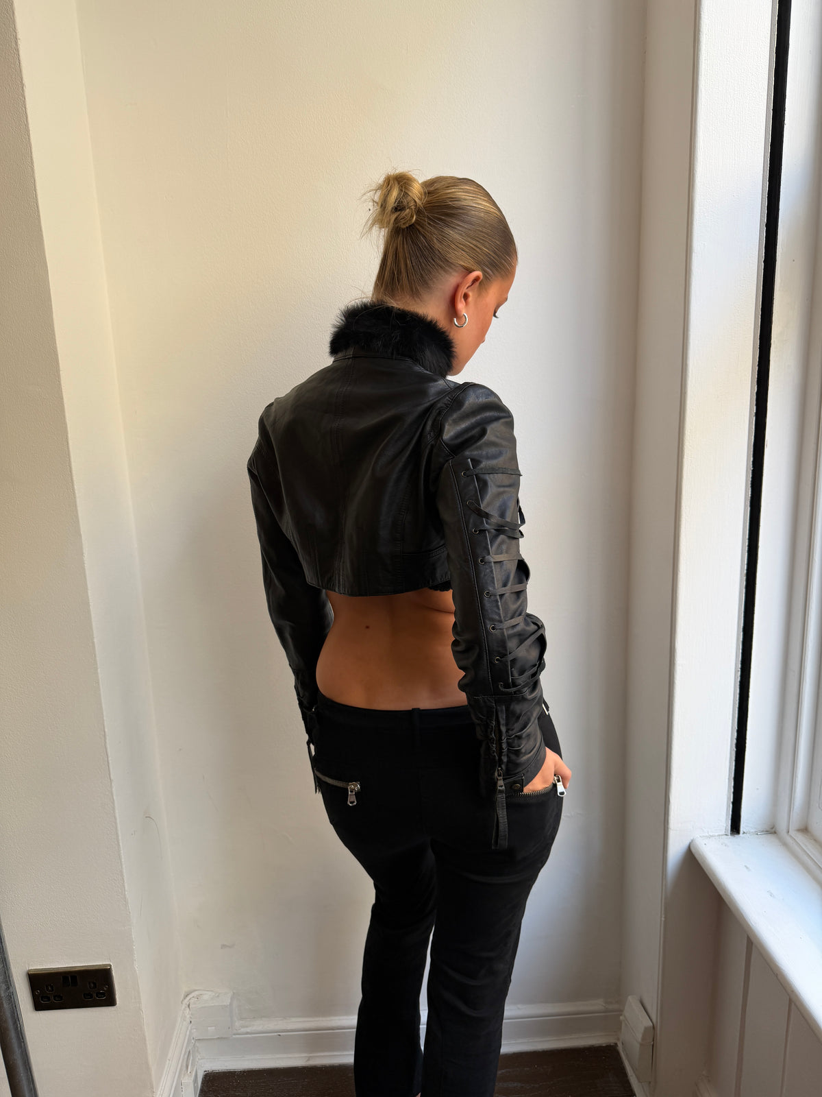 Black Leather Cropped Jacket