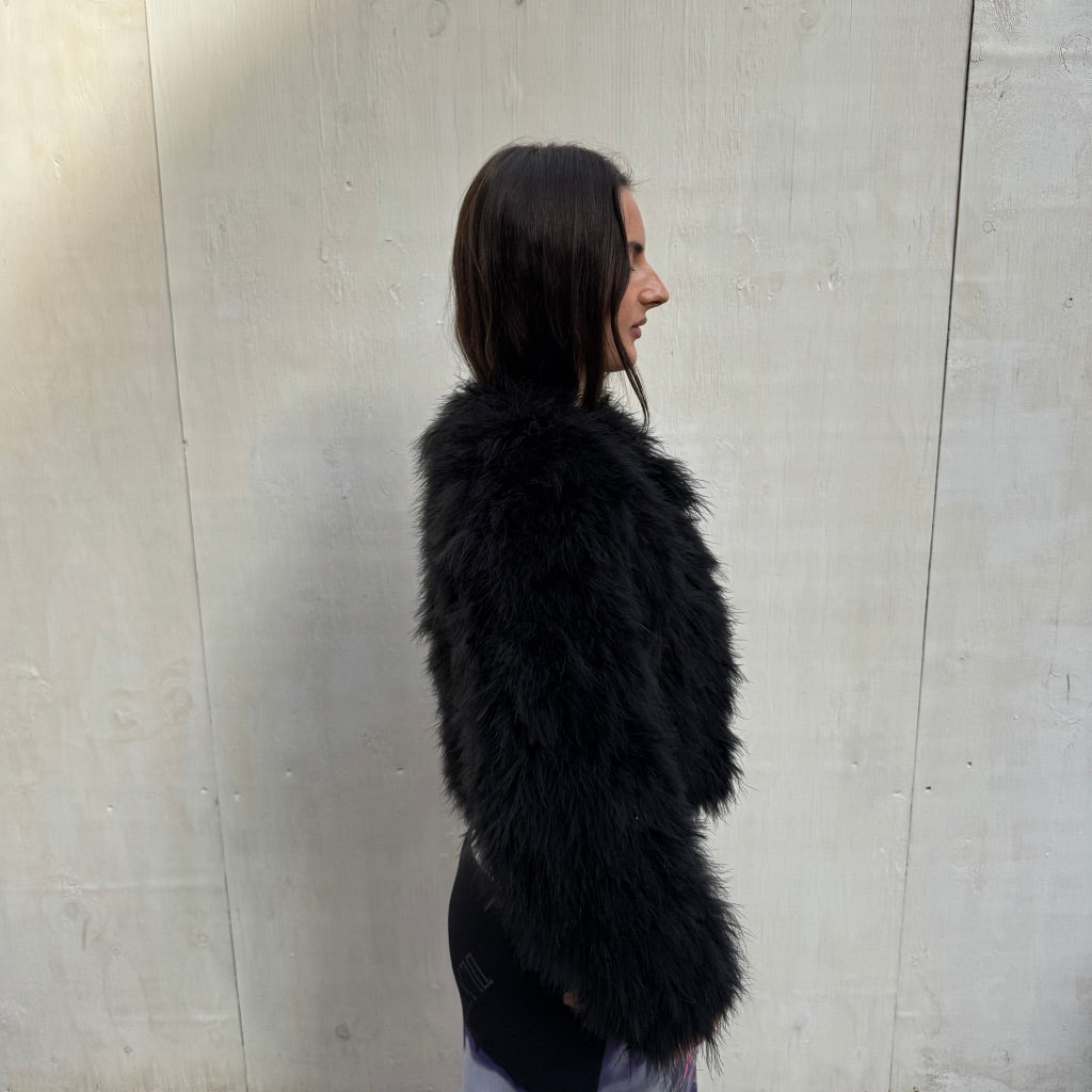 Black Feather Cropped Jacket