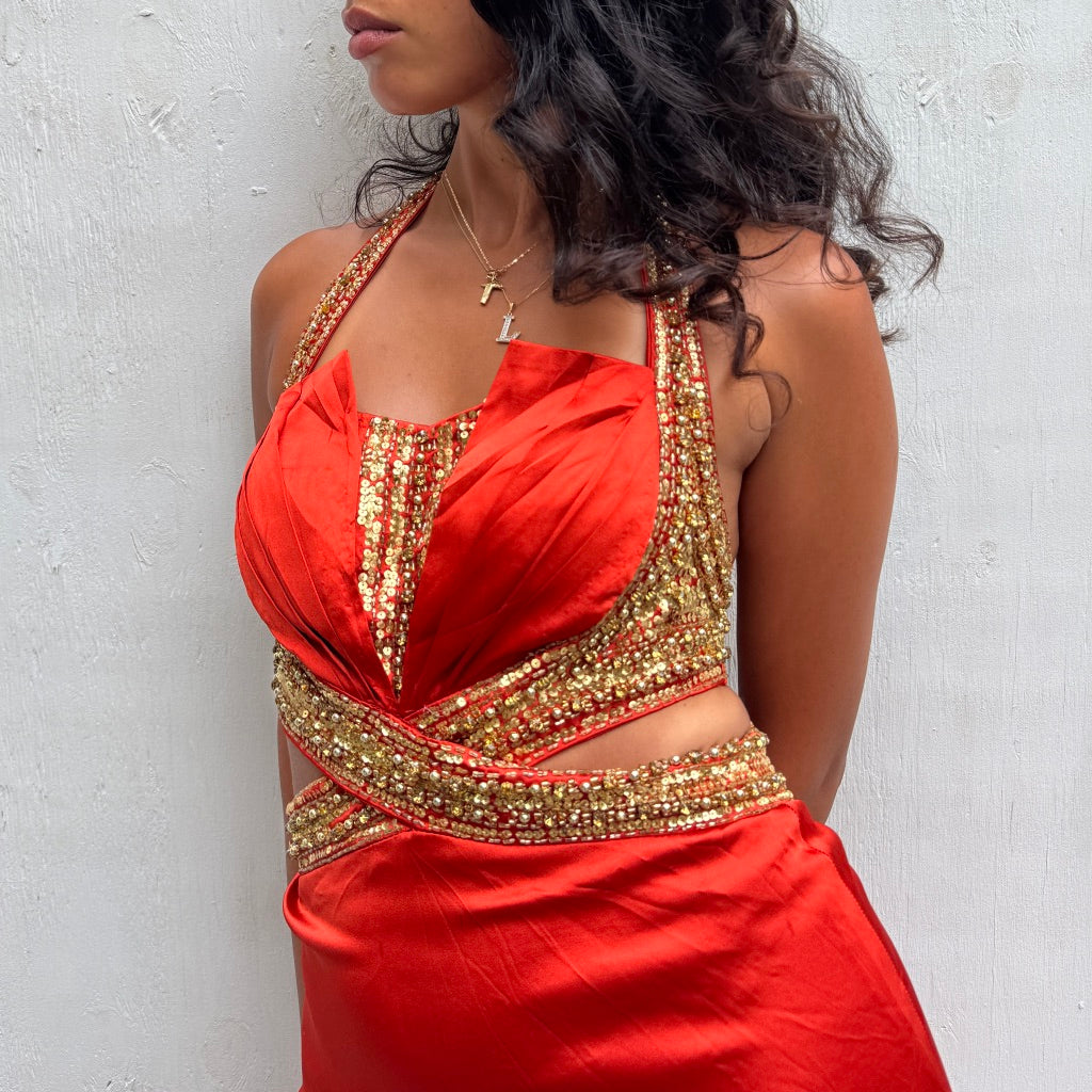 Orange Maxi Beaded Gown