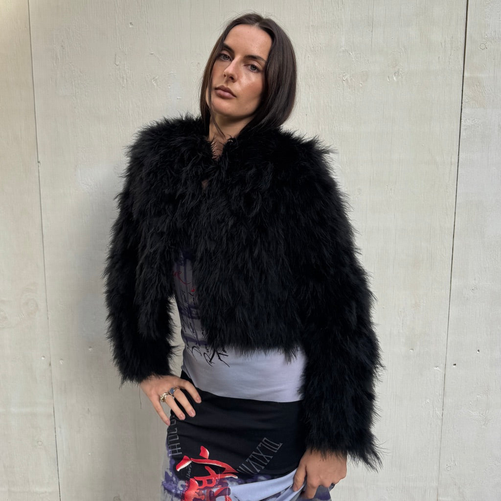 Black Feather Cropped Jacket