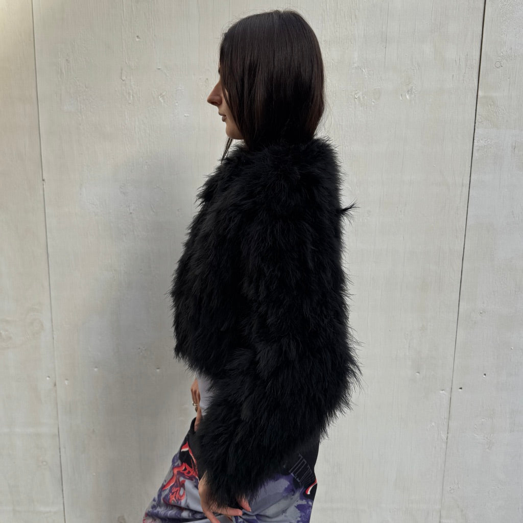 Black Feather Cropped Jacket