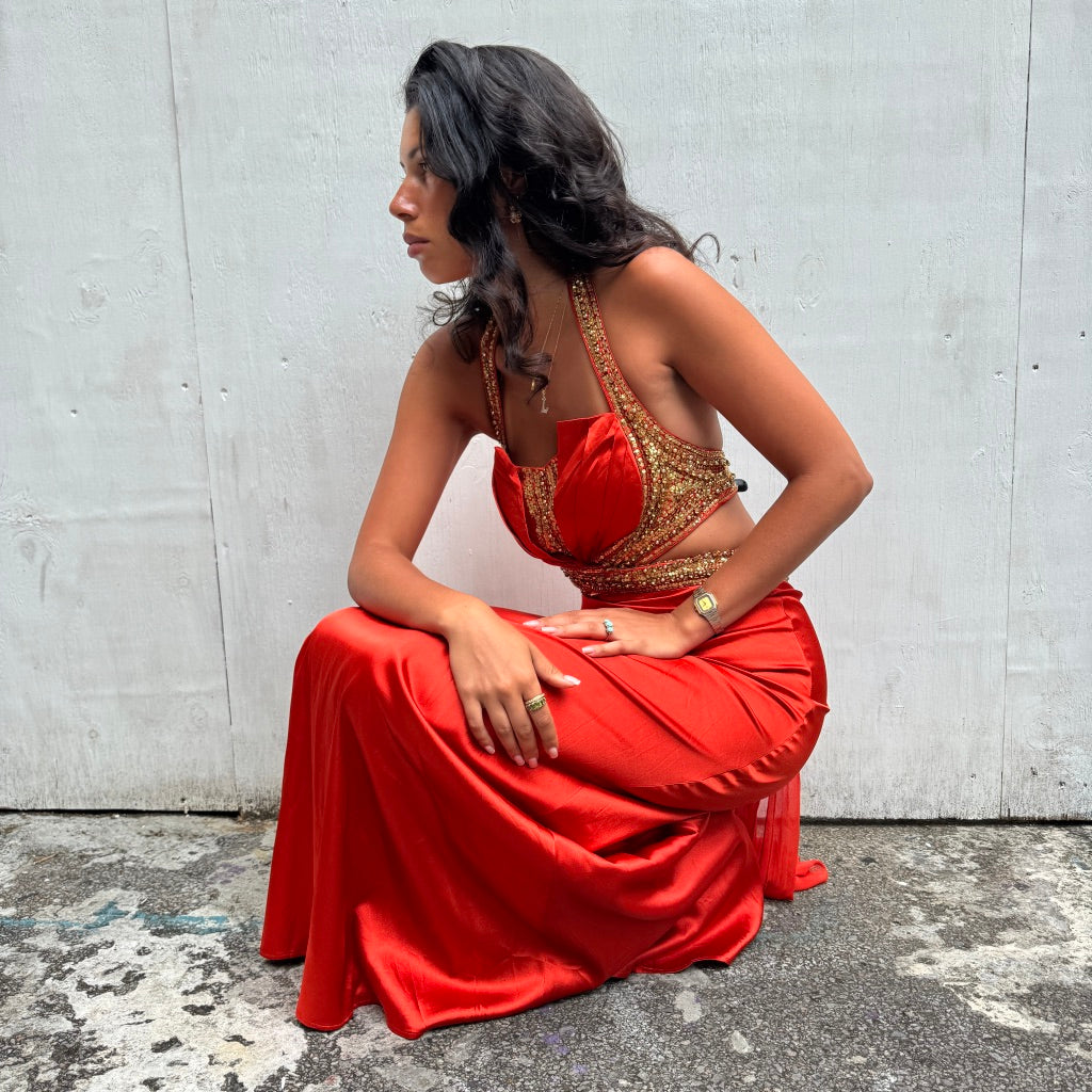 Orange Maxi Beaded Gown
