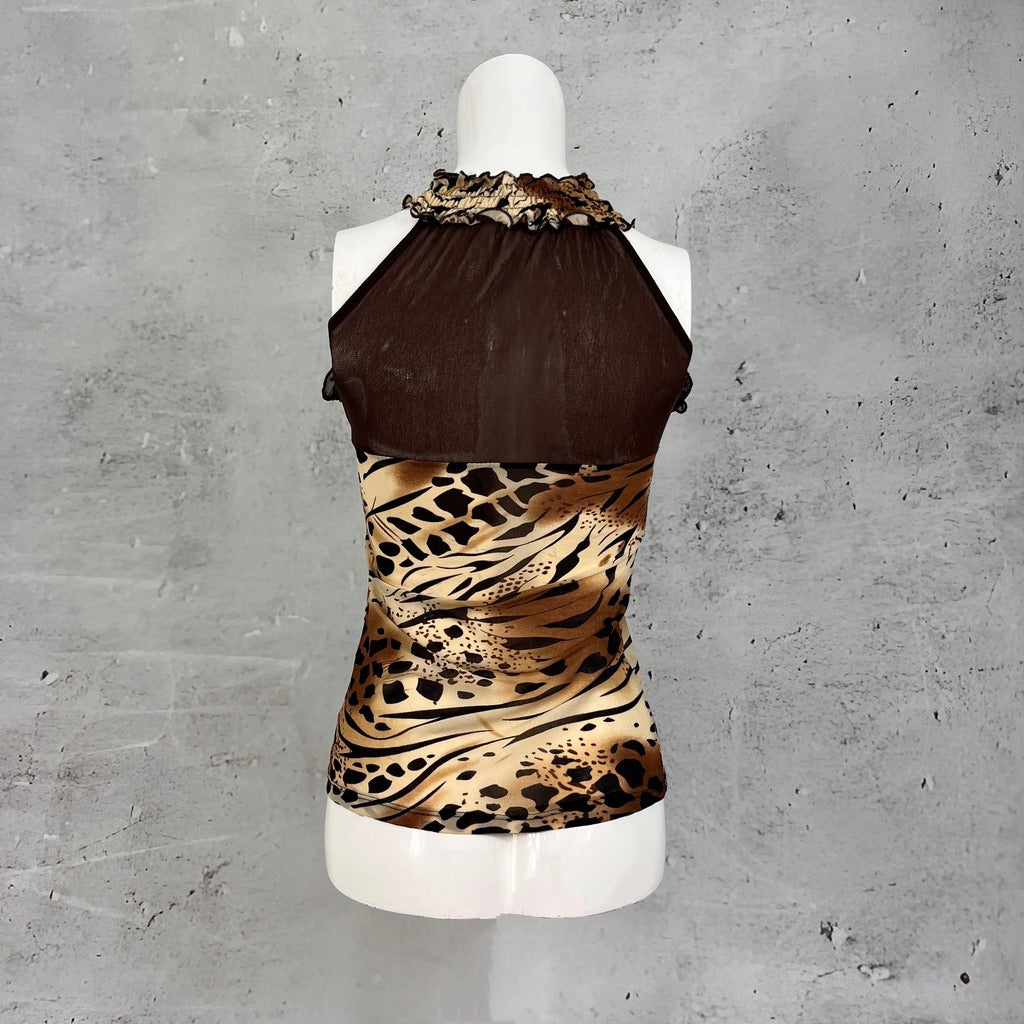 90's Brown Animal Mesh Top