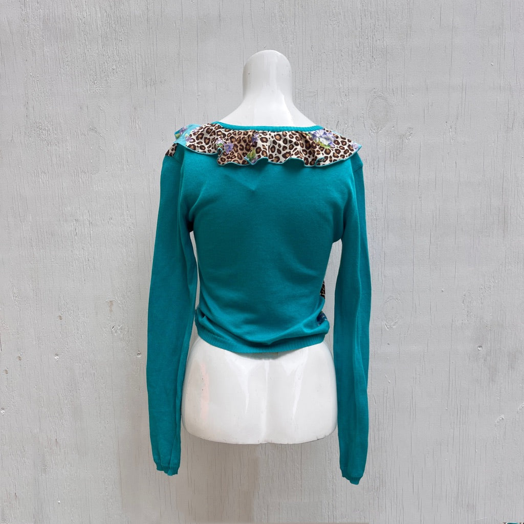 Blumarine Blue Floral & Leopard Print Cardigan