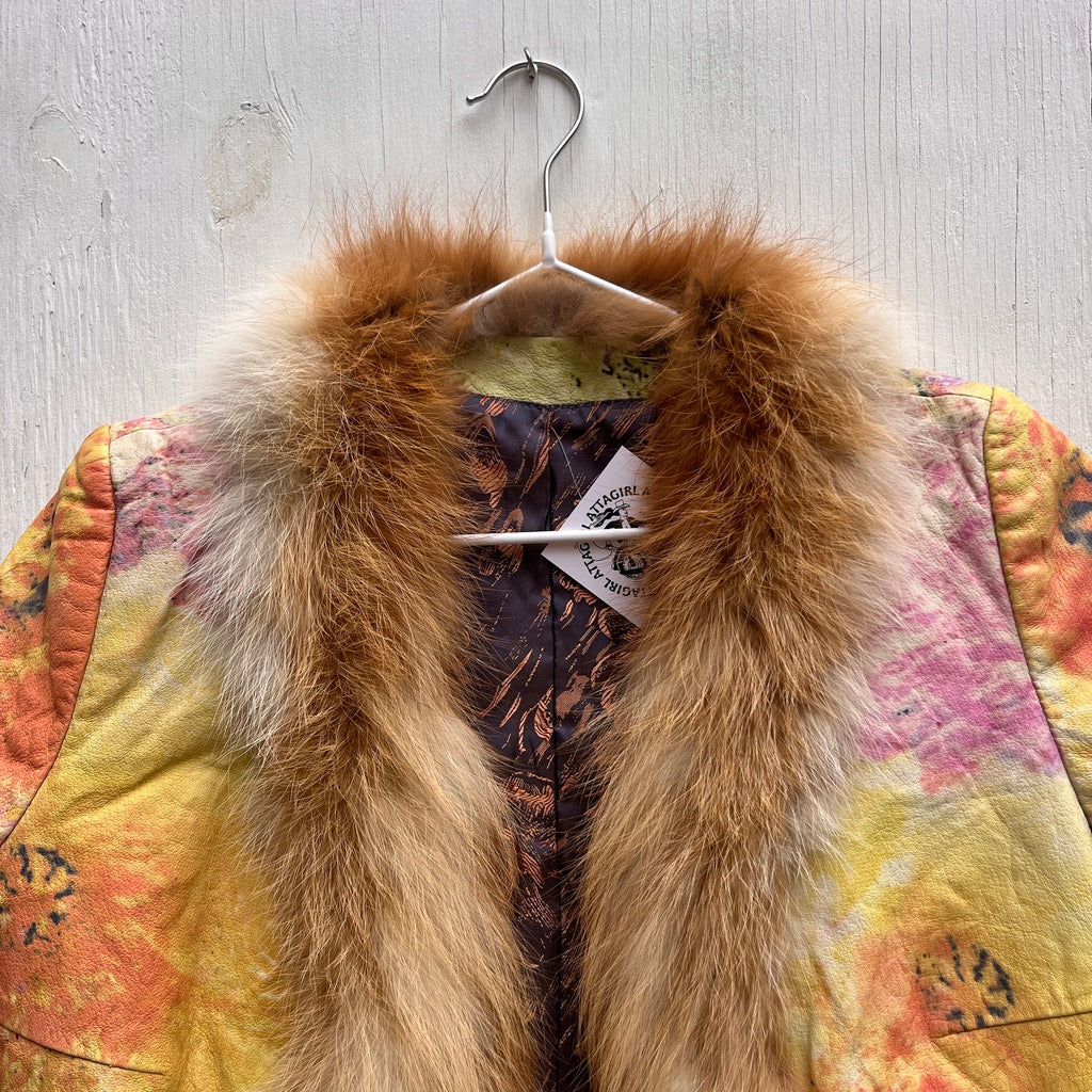 Tie Dye Leather Fur Jacket