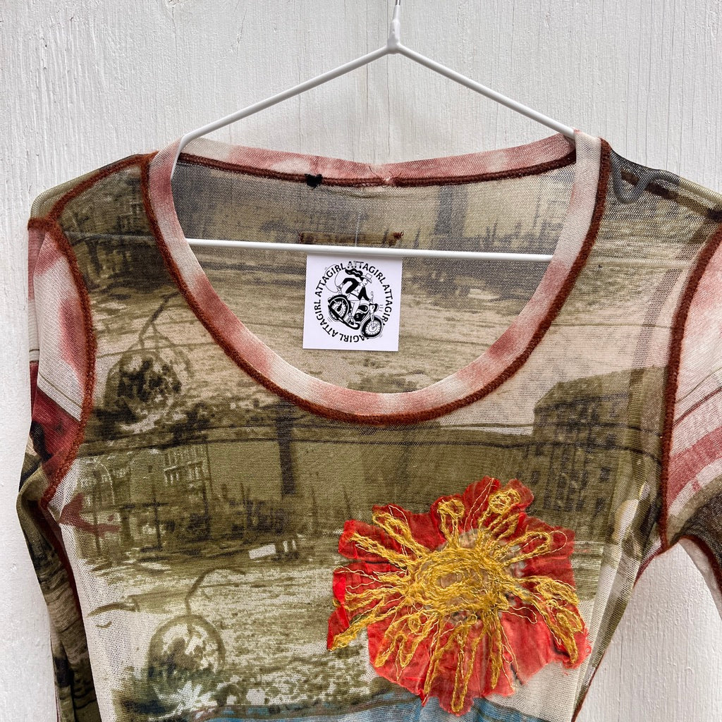 Jean Paul Gaultier 90's Floral Berlin Wall Club Kid Stretch Mesh Top
