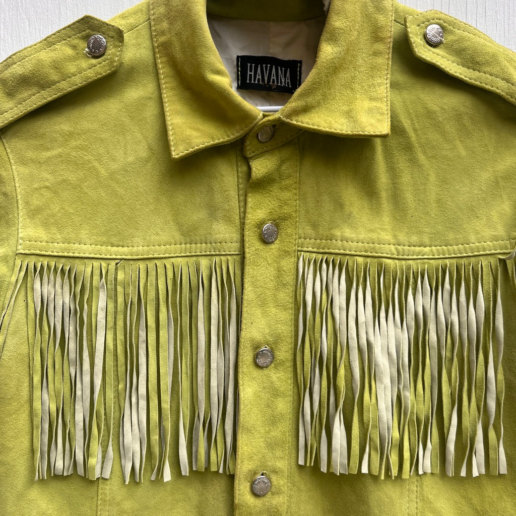 Lime Green Suede Fringe Shirt