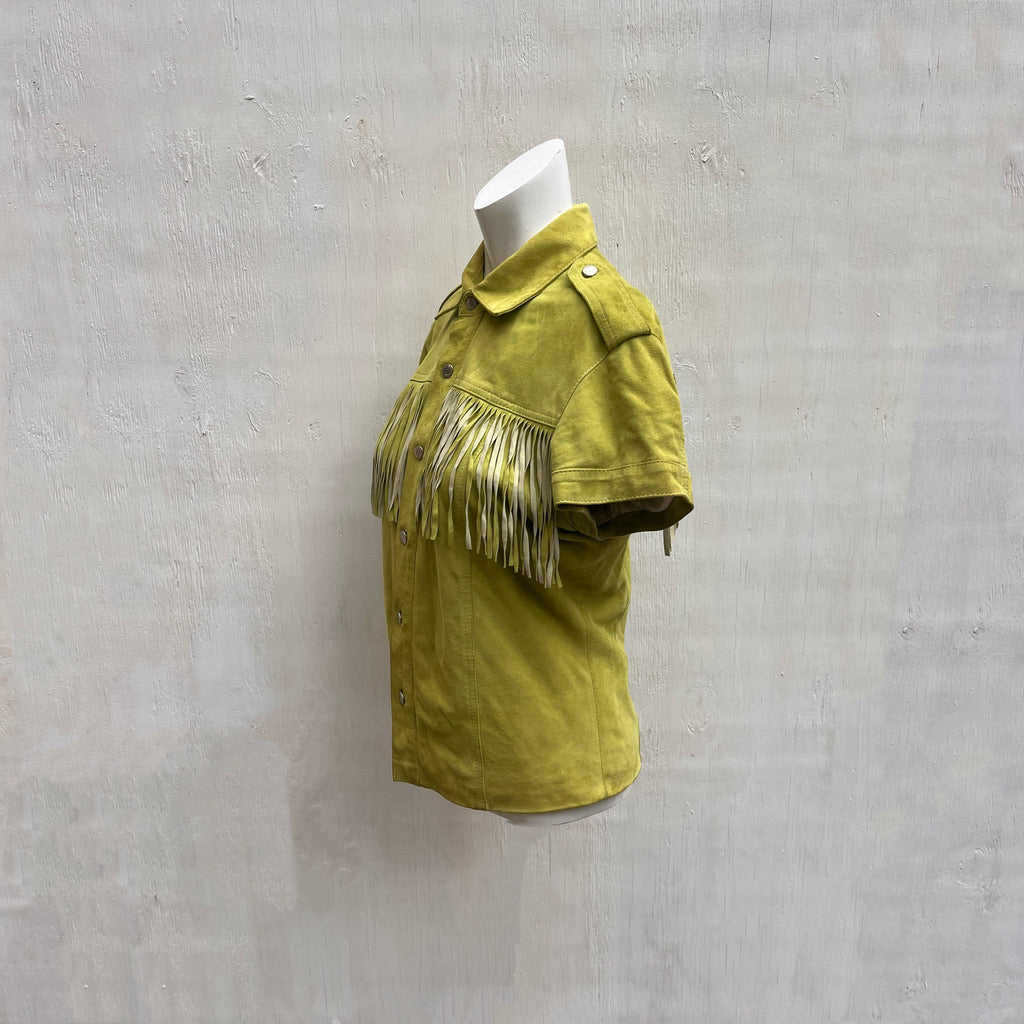 Lime Green Suede Fringe Shirt
