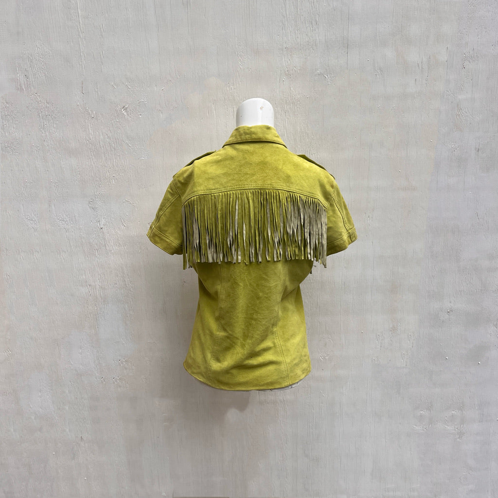 Lime Green Suede Fringe Shirt