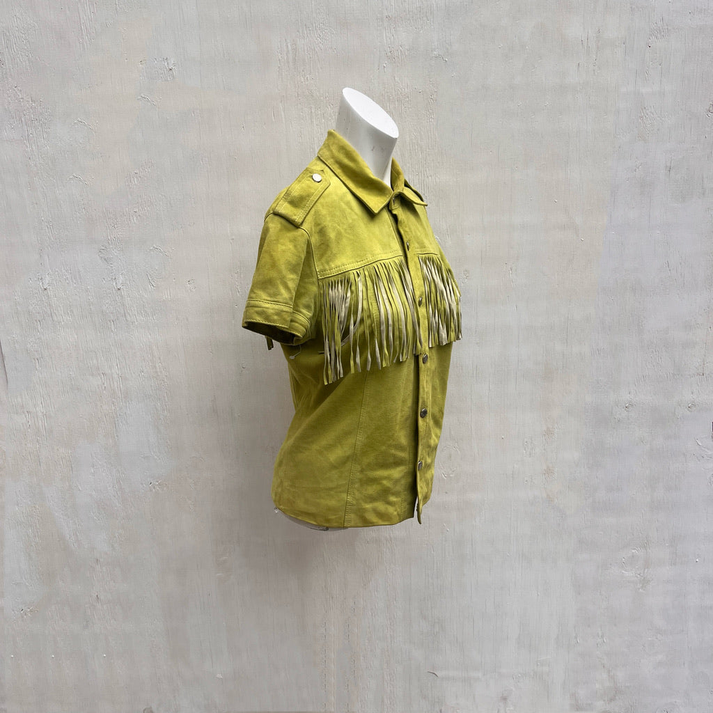 Lime Green Suede Fringe Shirt
