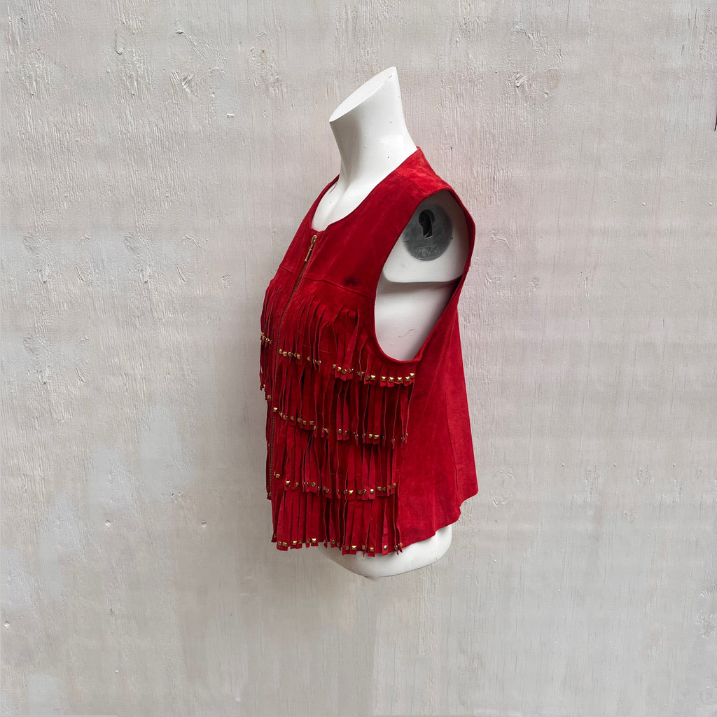 Red Suede Fringe Gilet