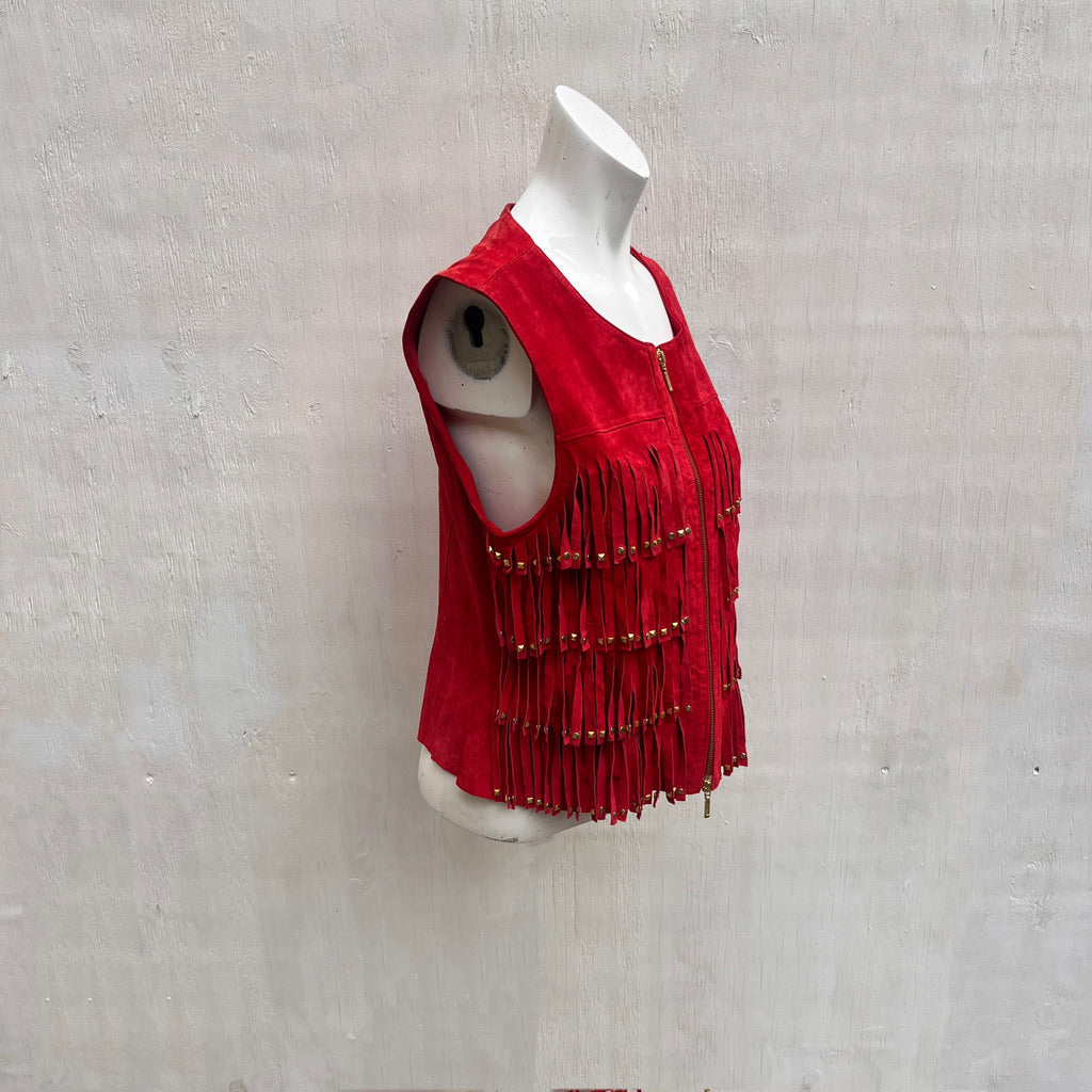 Red Suede Fringe Gilet