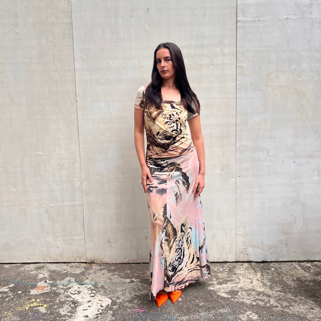 Roberto Cavalli 00's Tiger Print Maxi Skirt
