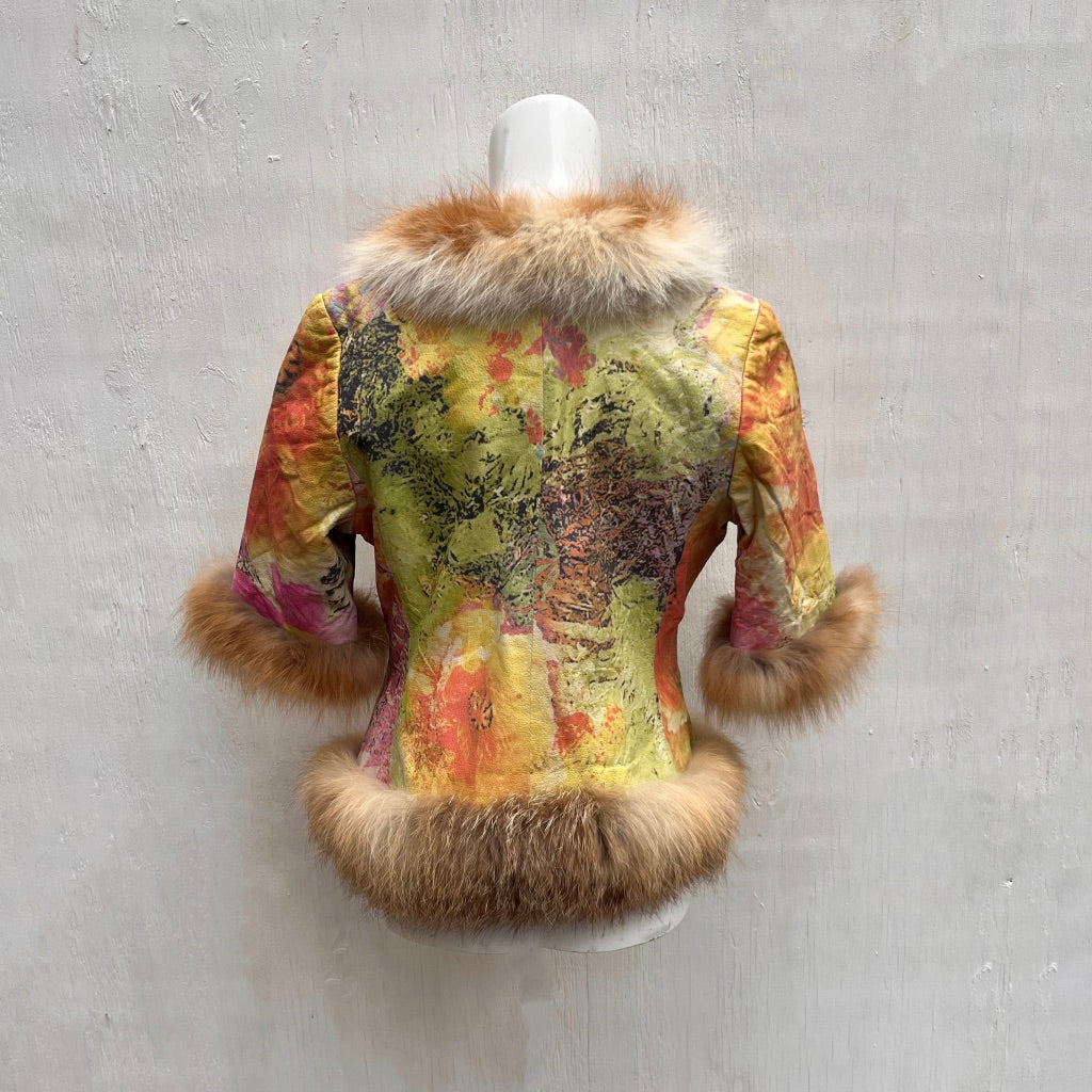 Tie Dye Leather Fur Jacket