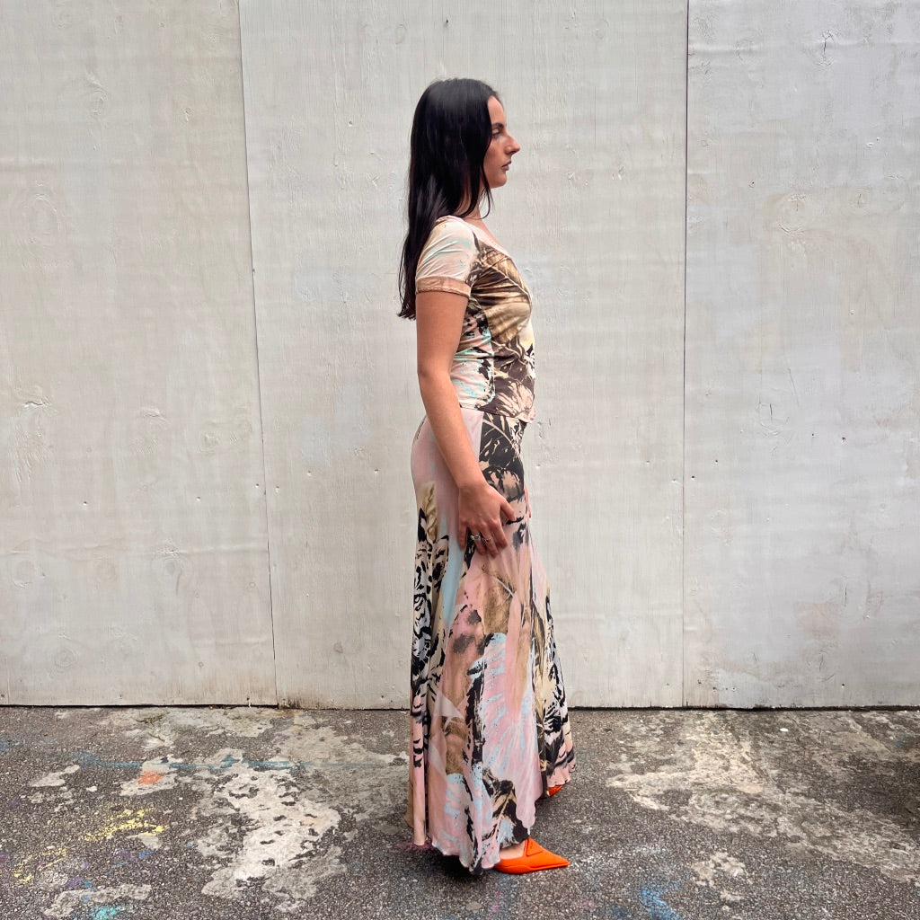 Roberto Cavalli 00's Tiger Print Maxi Skirt
