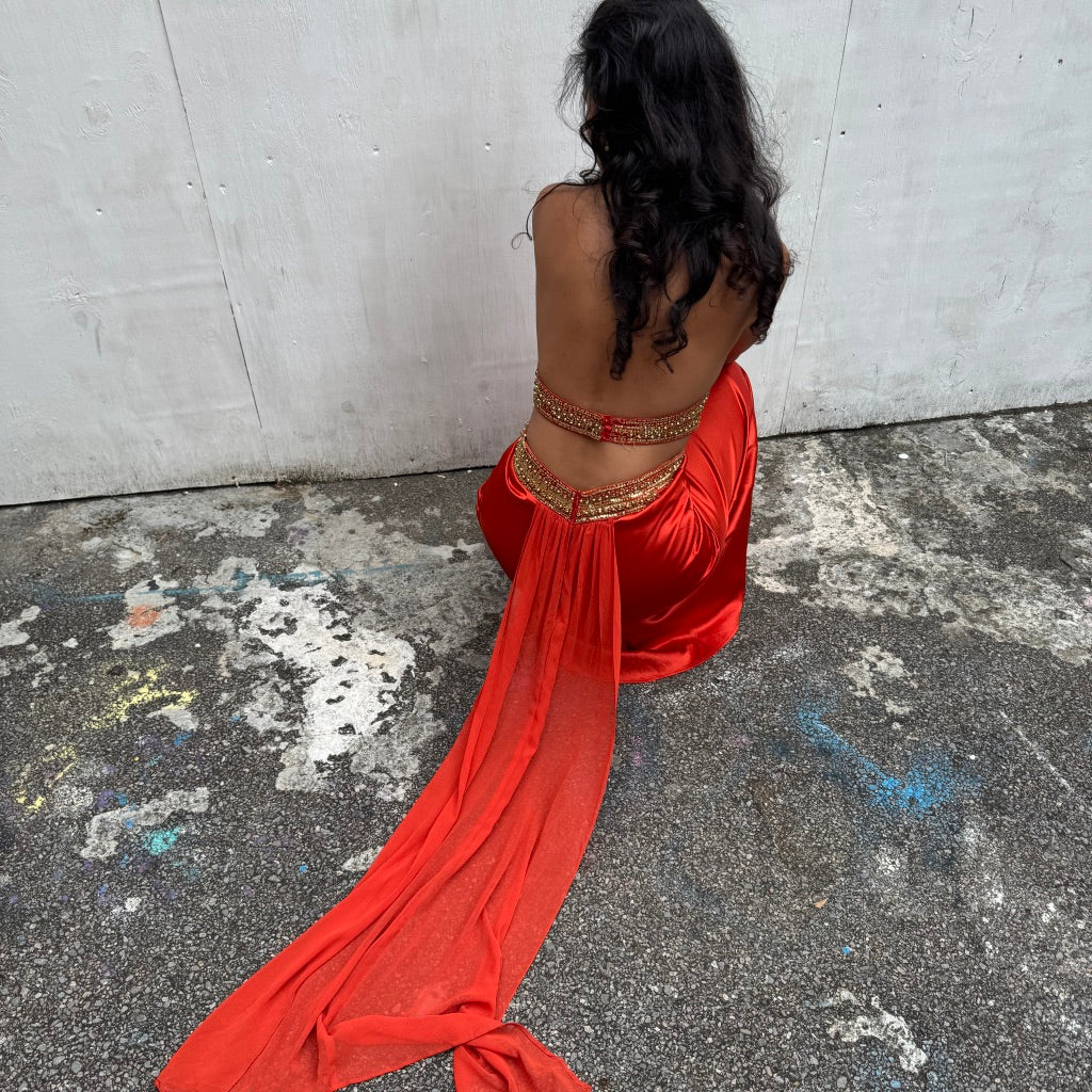 Orange Maxi Beaded Gown