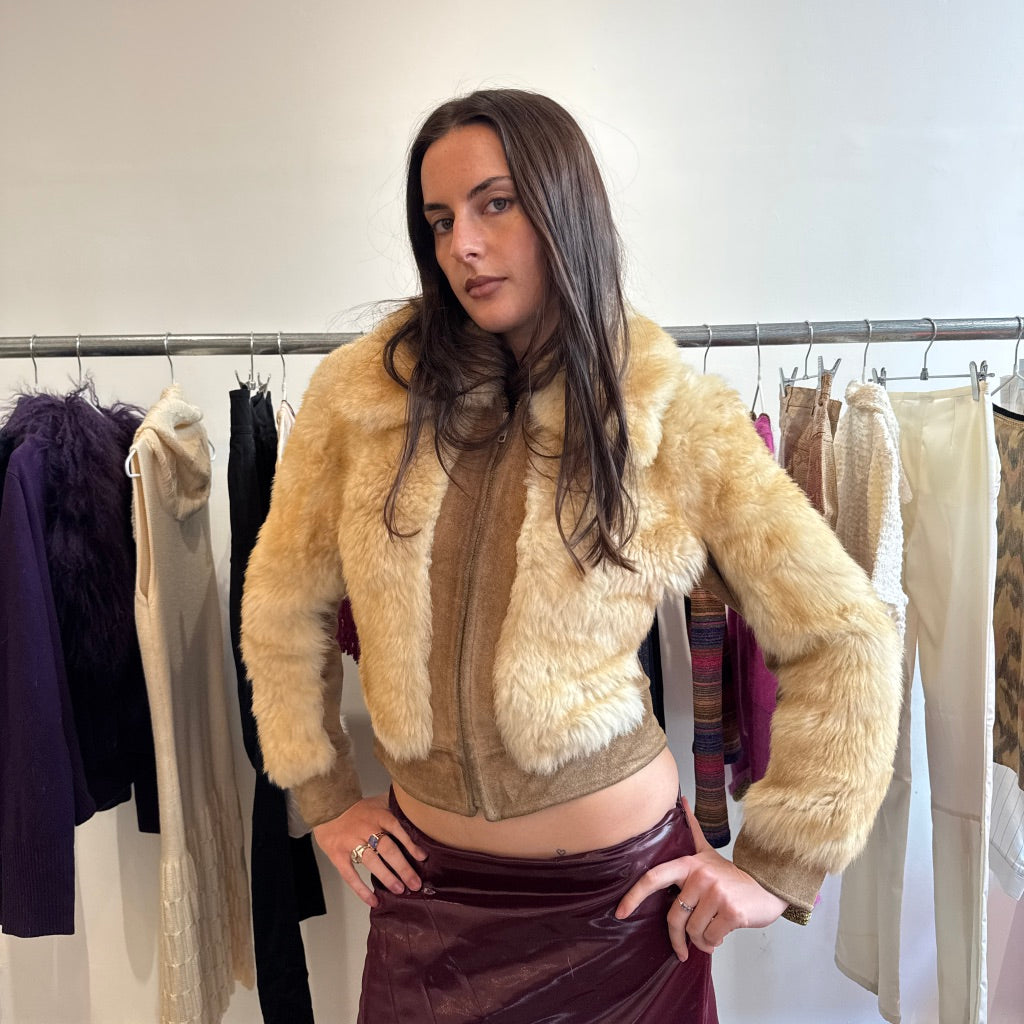 Cream Sheepskin & Suede Jacket