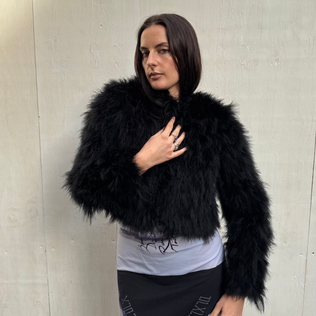 Black Feather Cropped Jacket
