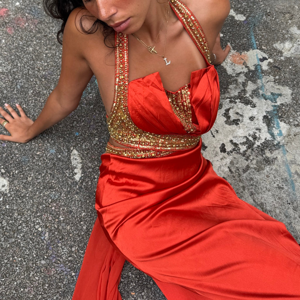 Orange Maxi Beaded Gown