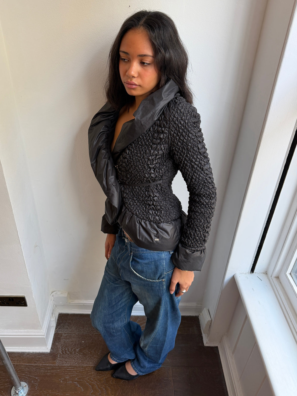 Guess by Marciano Black Textured Puffer Jacket
