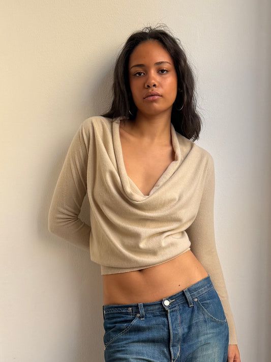 Nude Cashmere Cowl Neck Long Sleeve Top