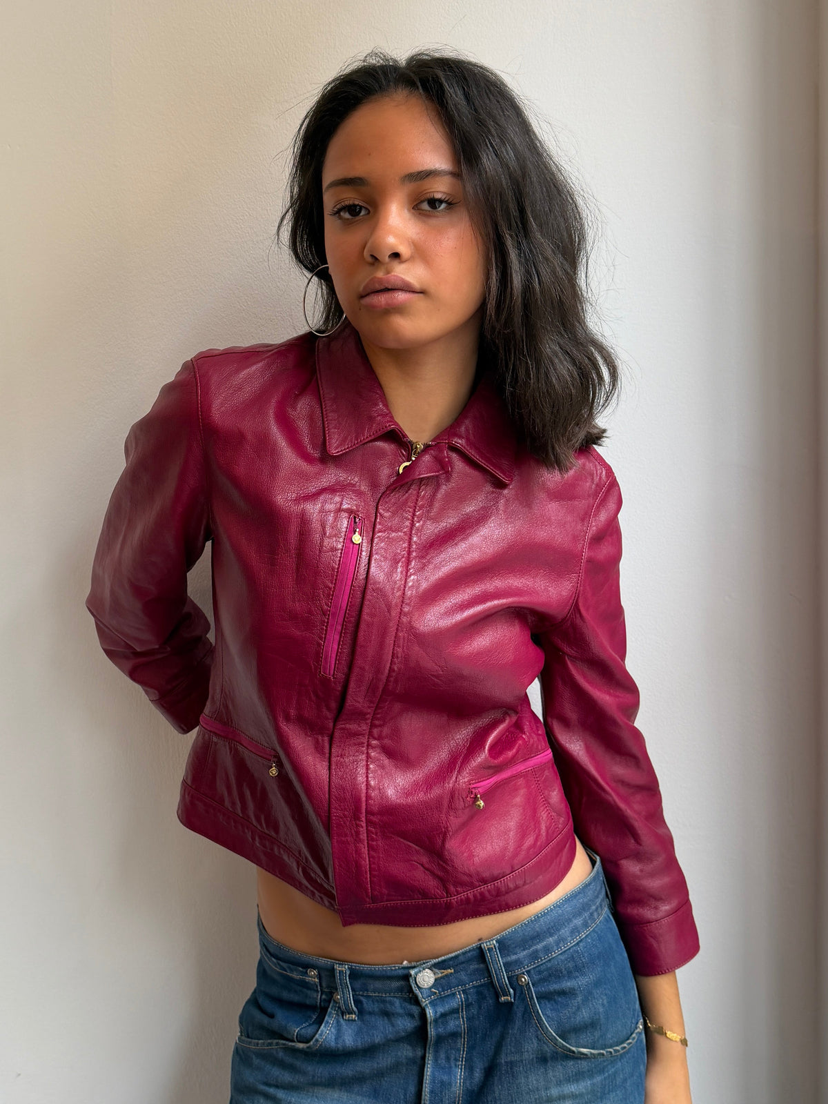 Versace Raspberry Leather Jacket