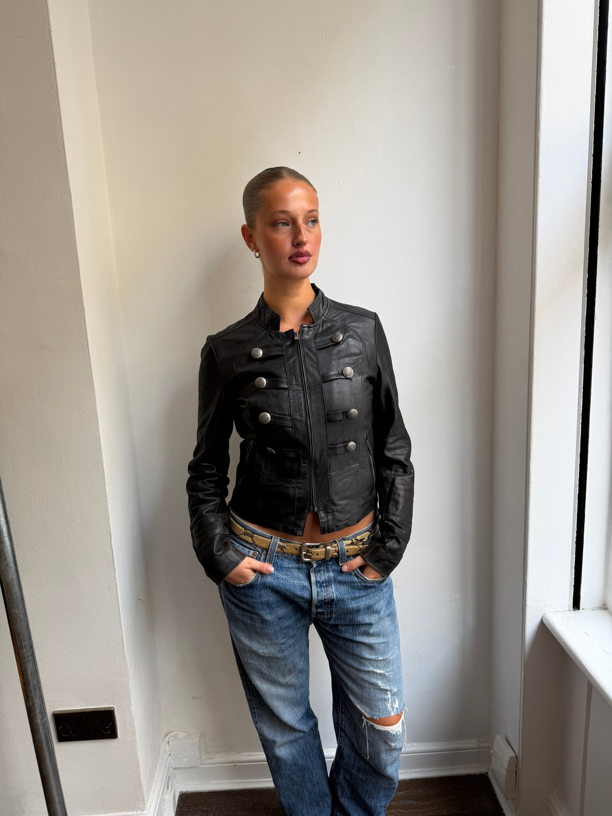 Black Leather Military Jacket