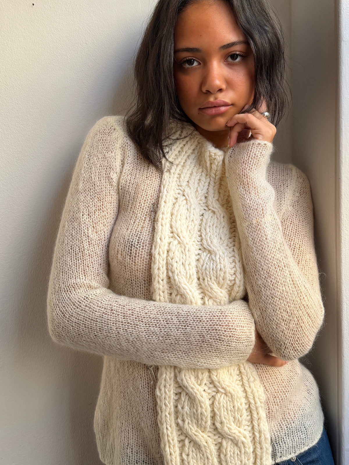 Cream Mohair Safety Pin Jumper