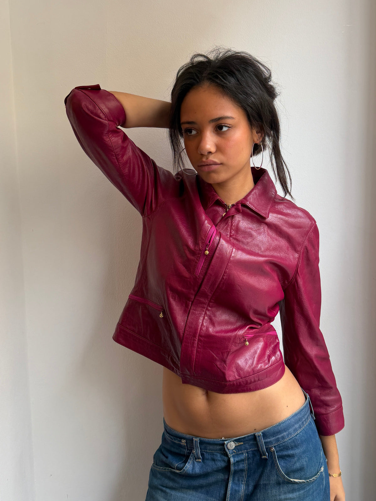 Versace Raspberry Leather Jacket