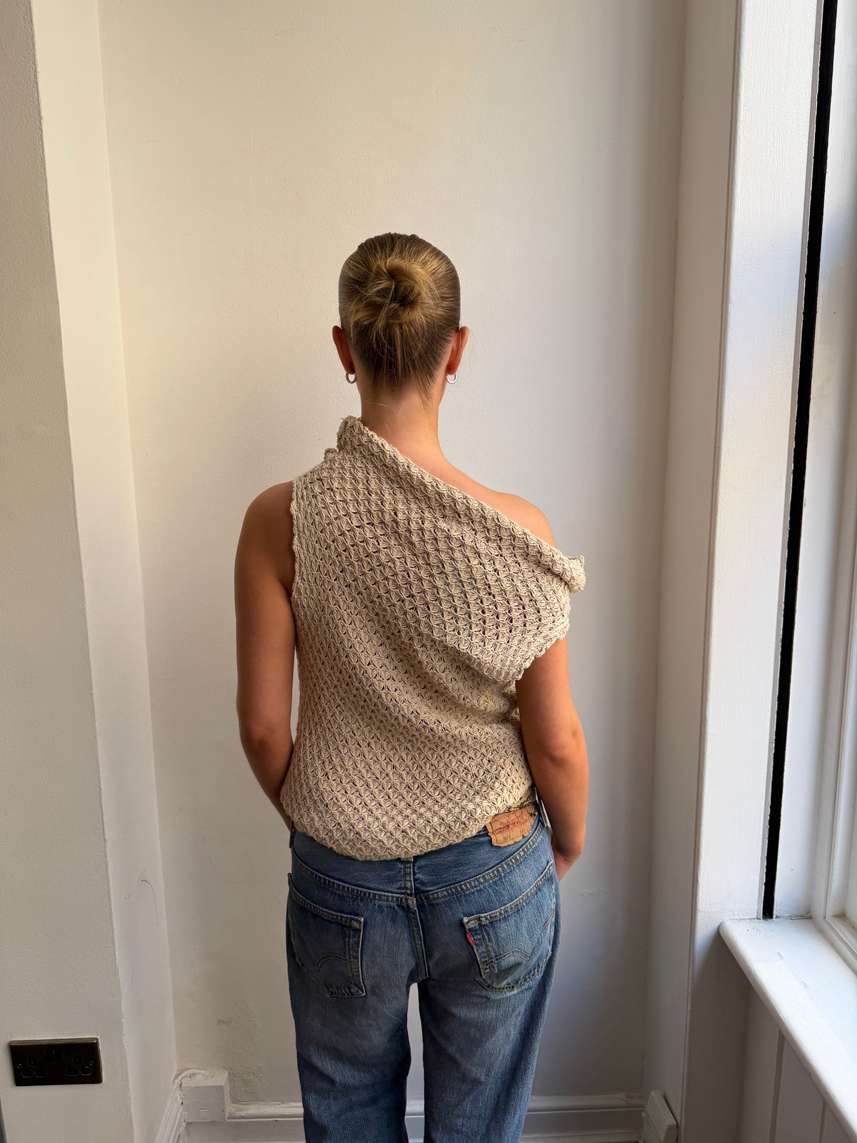 Beige Wide Neck Knit Top
