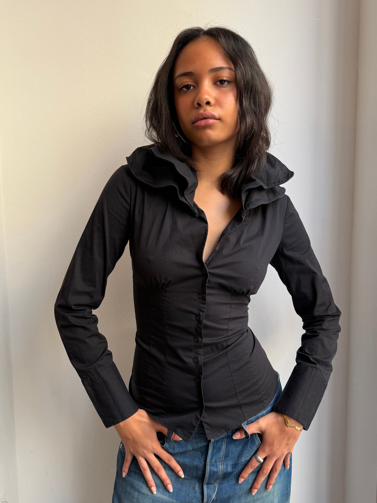 Primavera Black Structured Collar Shirt