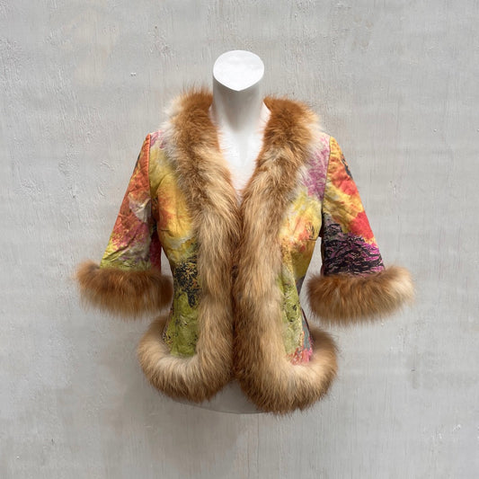 Tie Dye Leather Fur Jacket