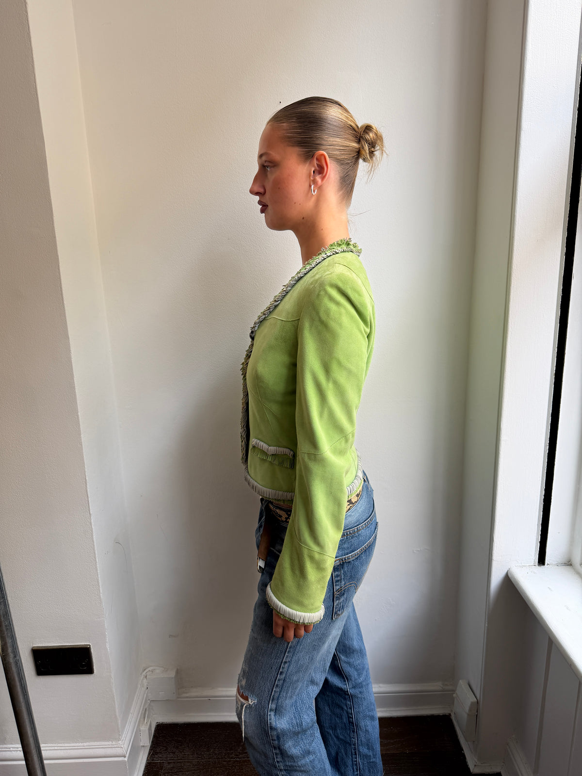 Walter Leder Suede Green Fringe Trim Jacket