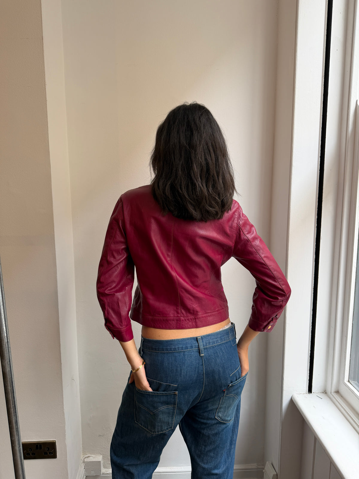 Versace Raspberry Leather Jacket