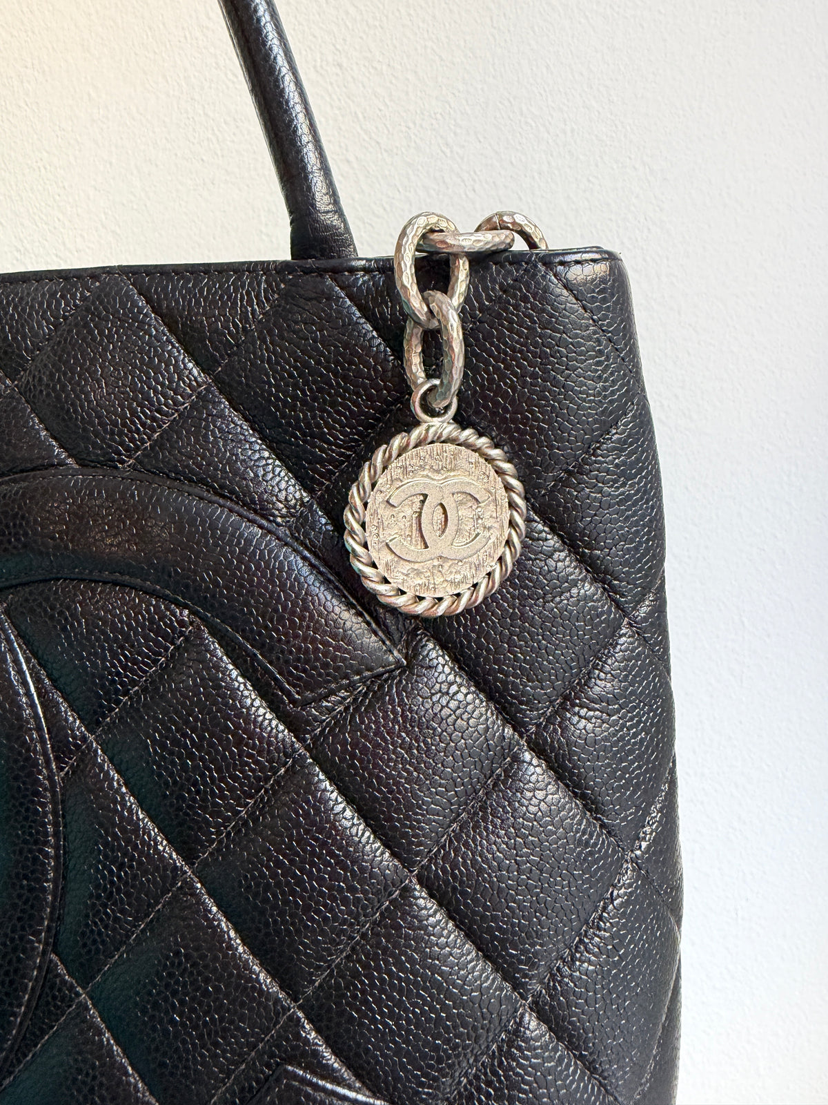 Chanel Black Quilted Caviar Medallion Tote