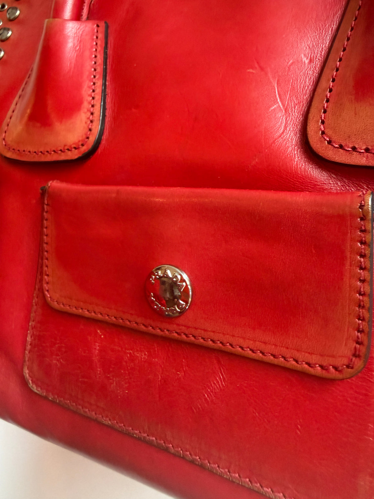 Prada Red Studded Twin Pocket Tote