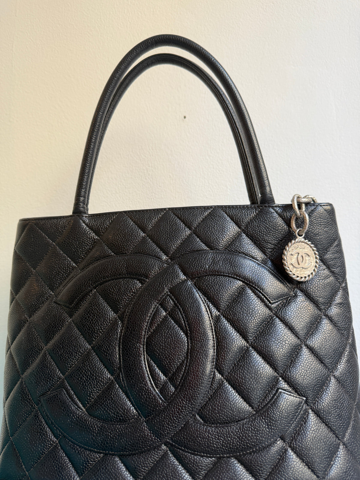 Chanel Black Quilted Caviar Medallion Tote