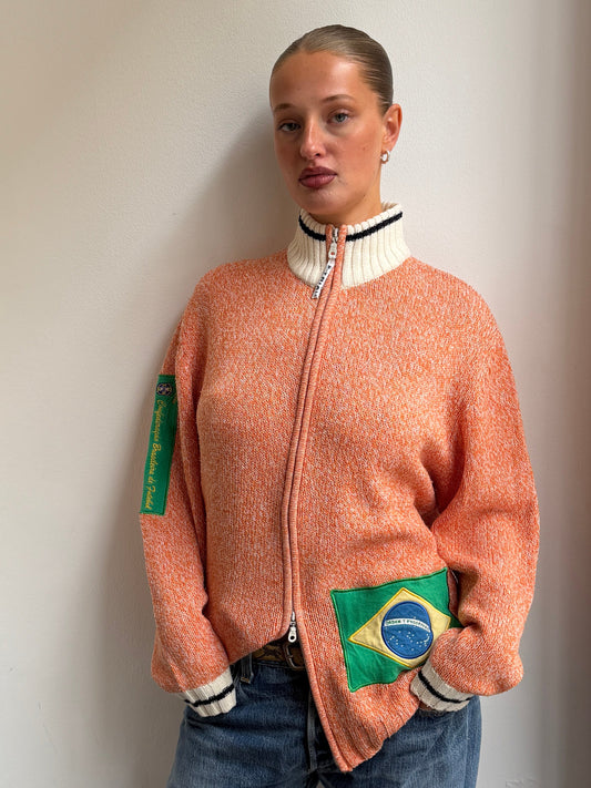 Brazil Orange Knit Zip Up