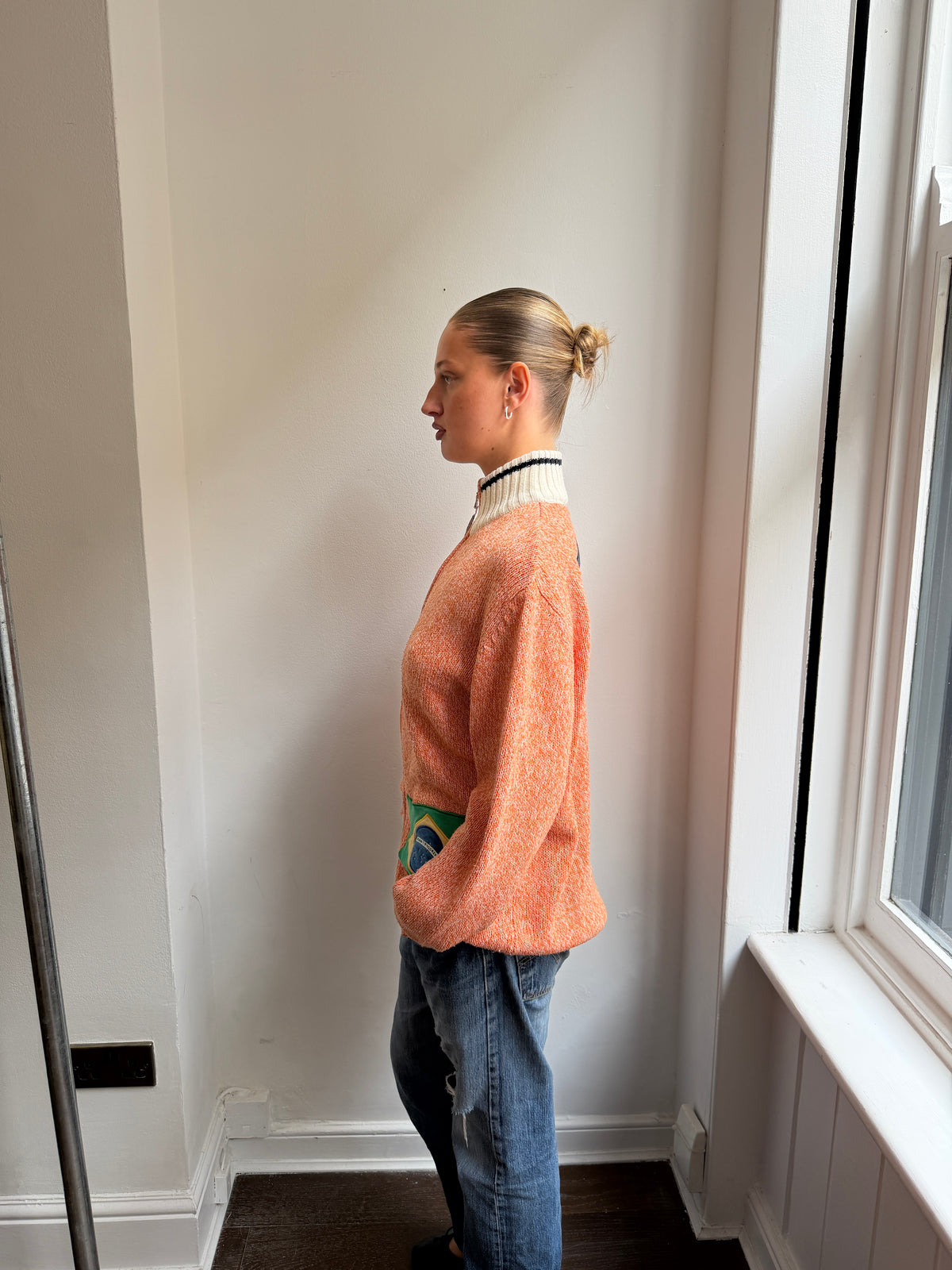 Brazil Orange Knit Zip Up