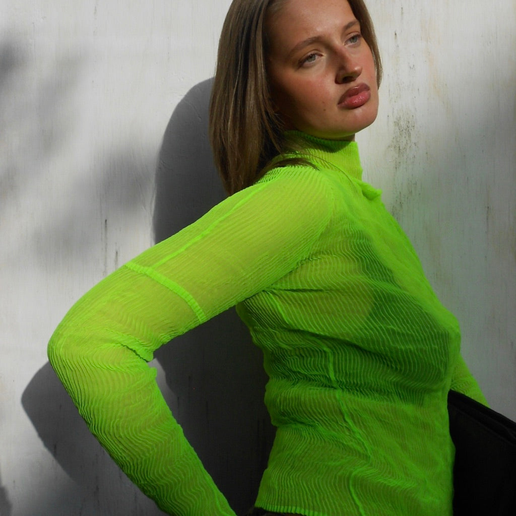 Issey Miyake Lime Green Pleats Please Top