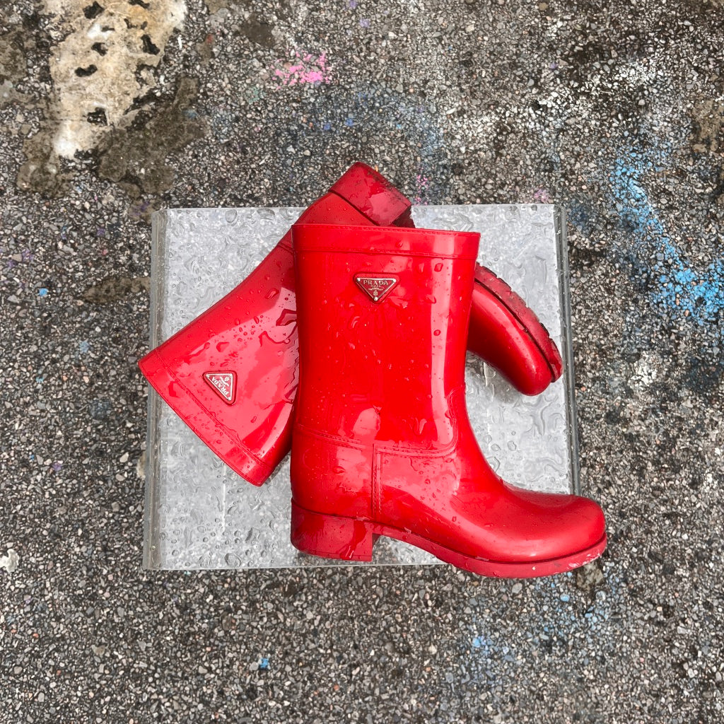 Prada Red Wellies
