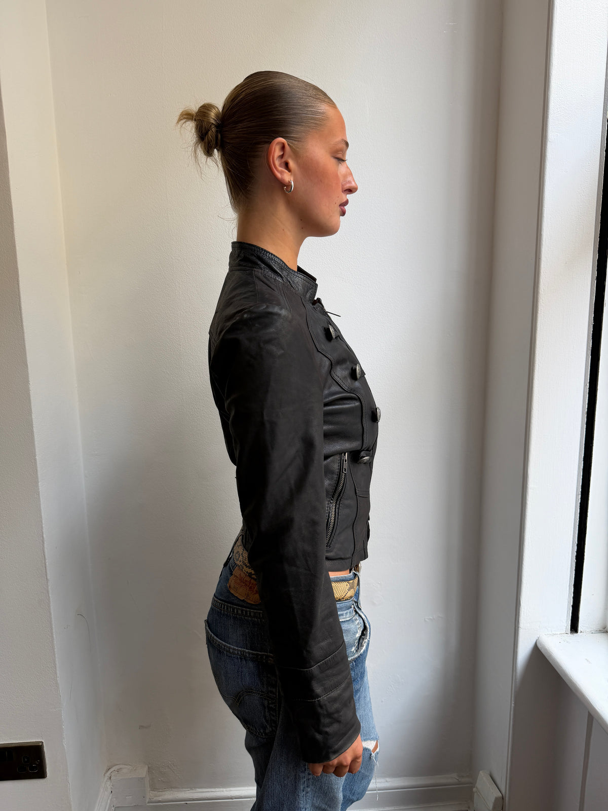 Black Leather Military Jacket