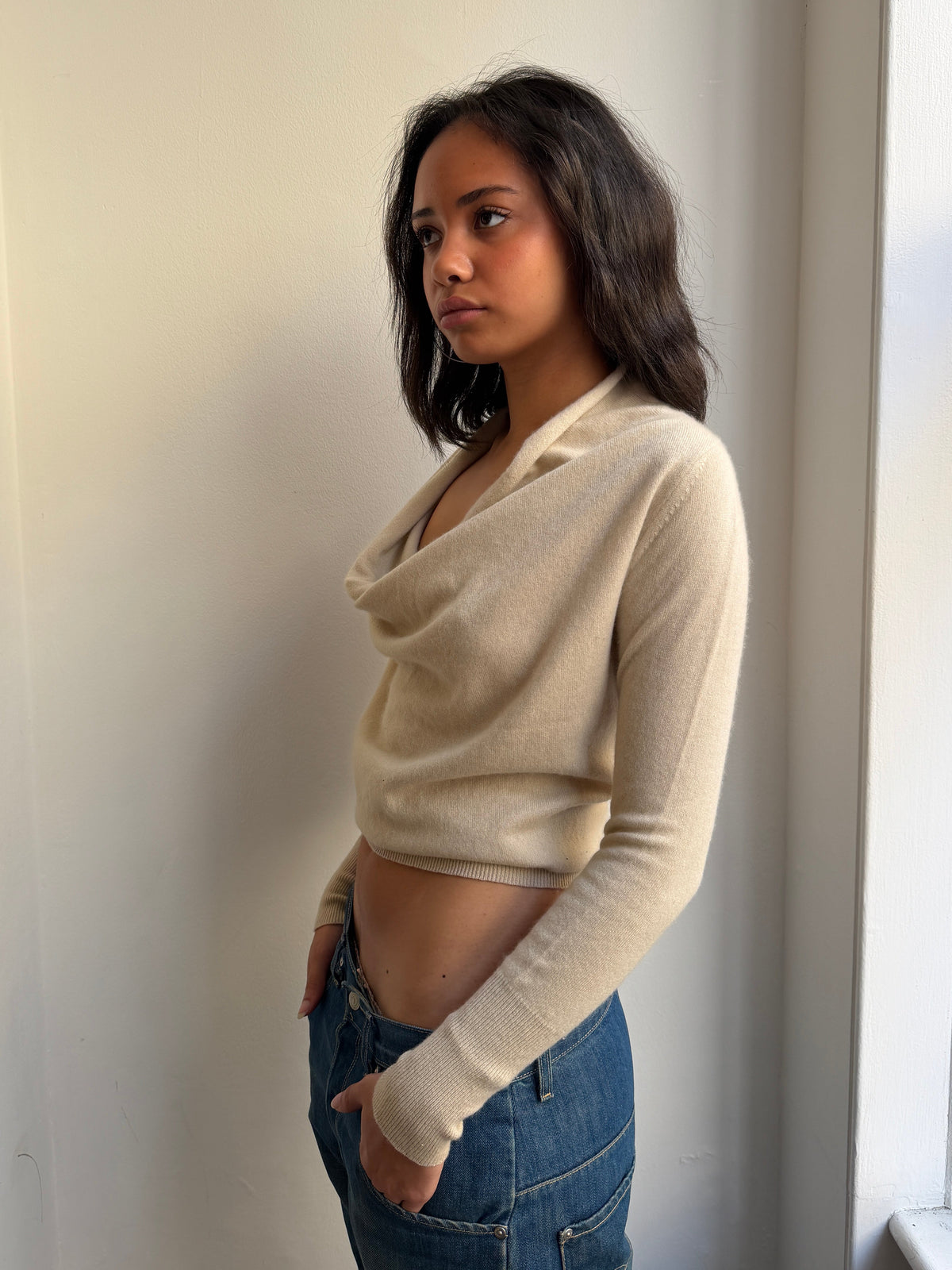 Nude Cashmere Cowl Neck Long Sleeve Top