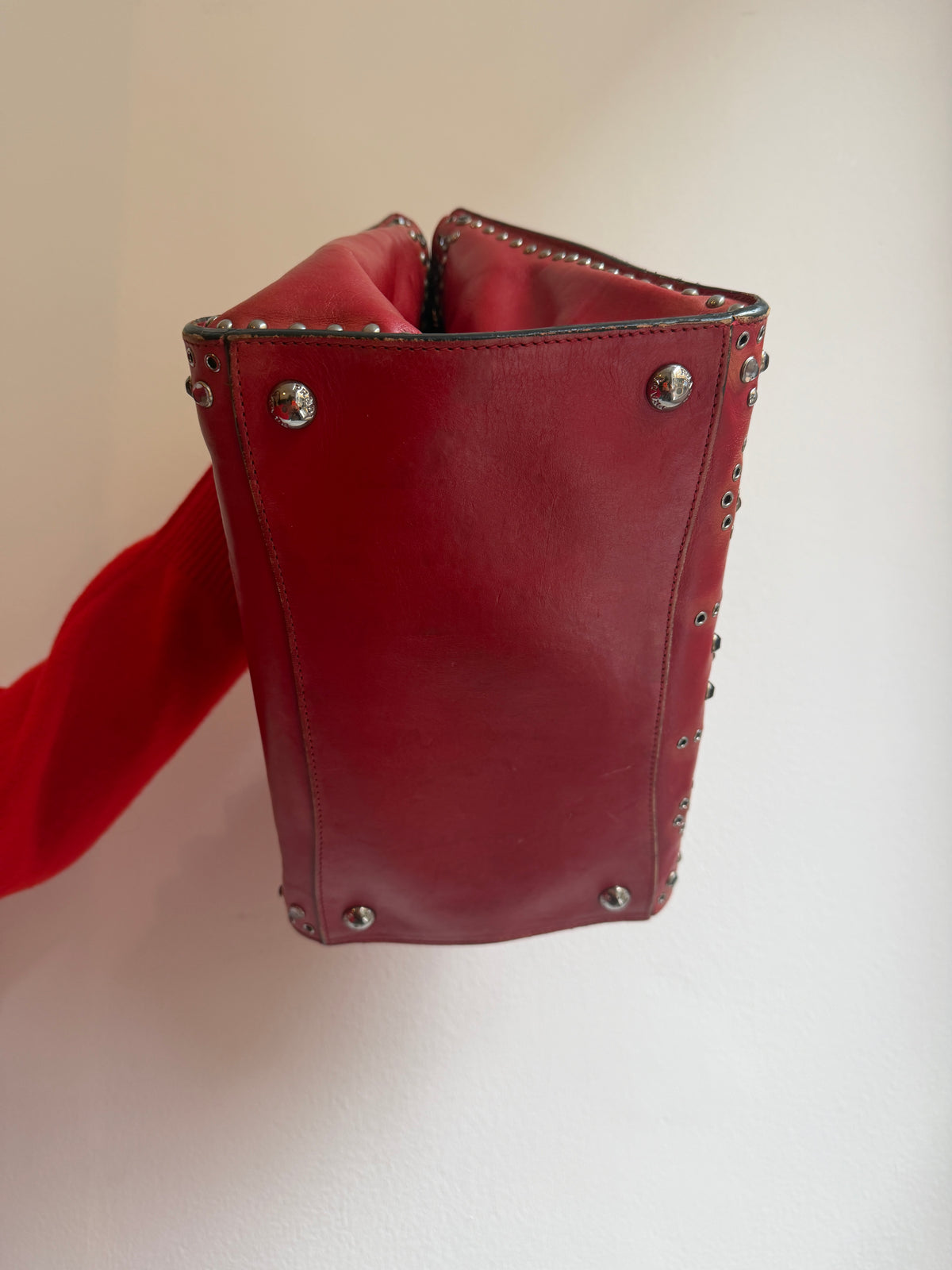 Prada Red Studded Twin Pocket Tote