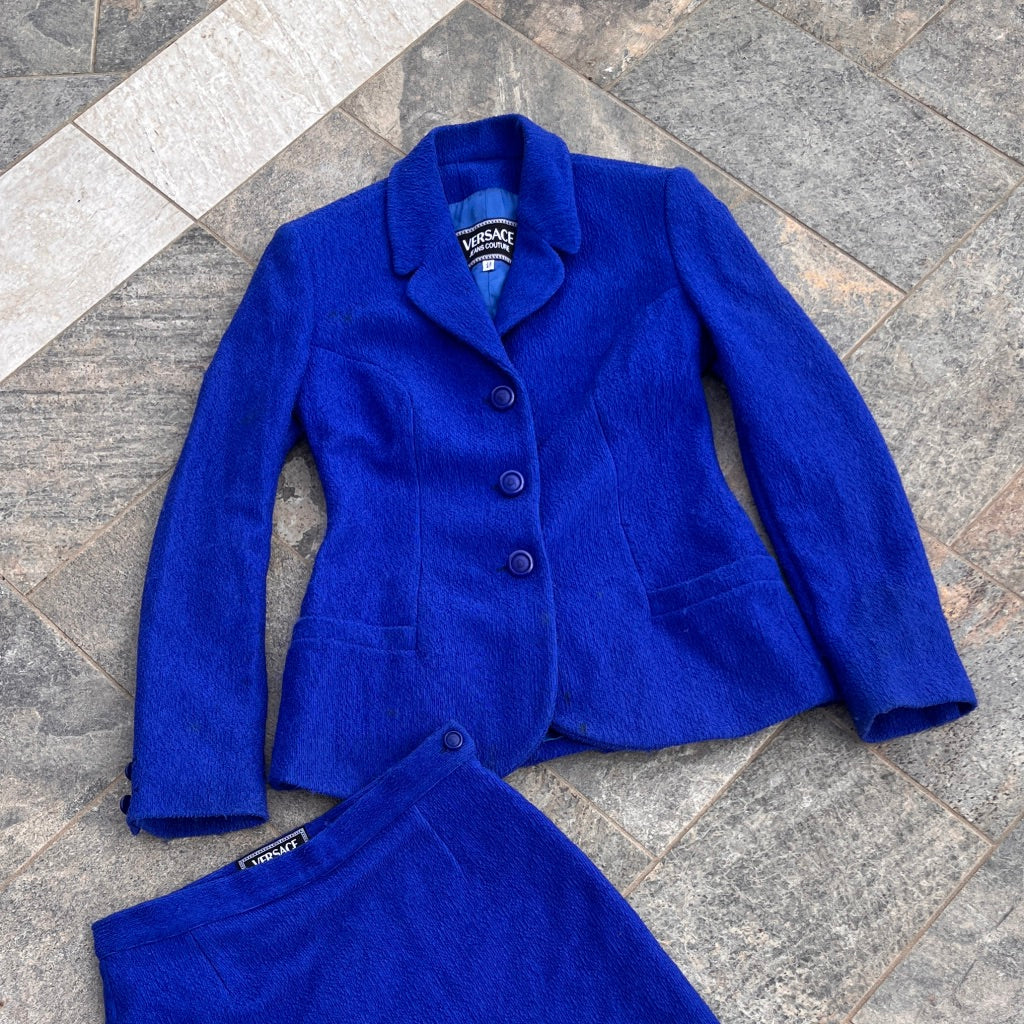 Versace Jeans Couture Textured Cobalt Blue Blazer