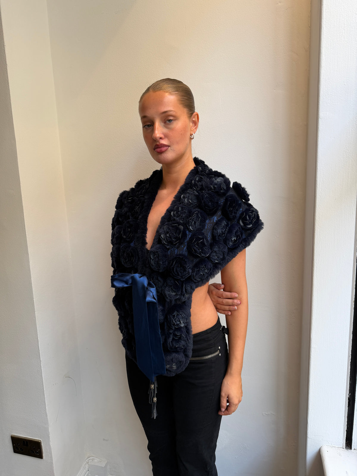 Navy Rosette Capelet