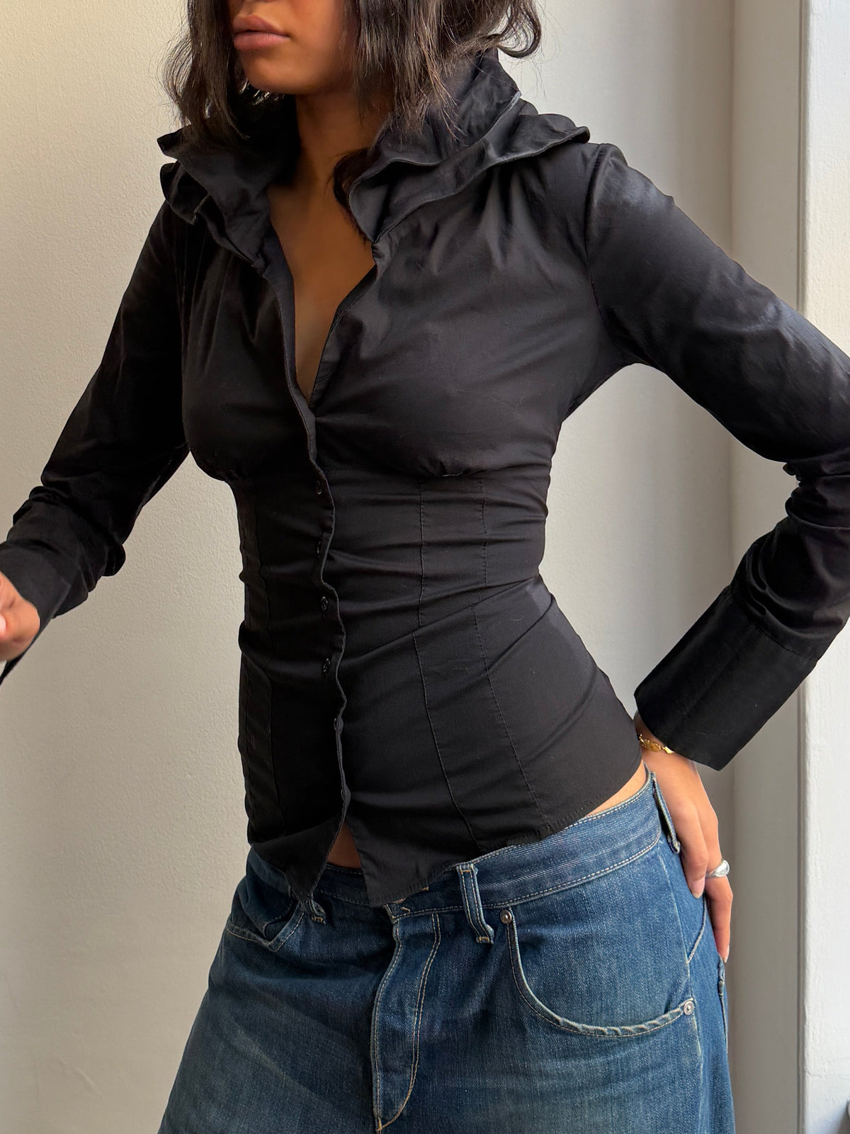 Primavera Black Structured Collar Shirt