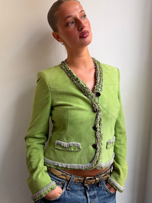 Walter Leder Suede Green Fringe Trim Jacket